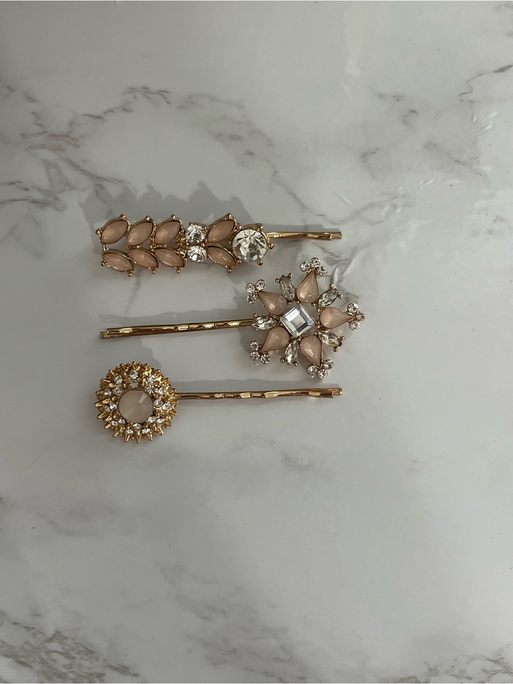 Gold & Blush Decorative Bobby Pin Set - 3 Pack